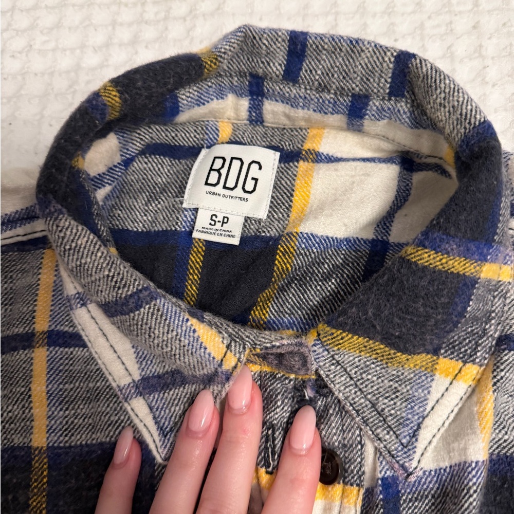 BDG Plaid Flannel Shirt in Green and Blue - Picture 2 of 3